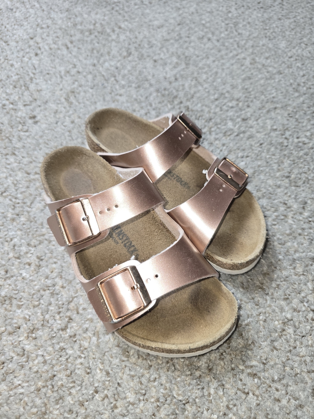 Birkenstock Kids Metallic Rose Gold Double-Strap Sandals Size 2